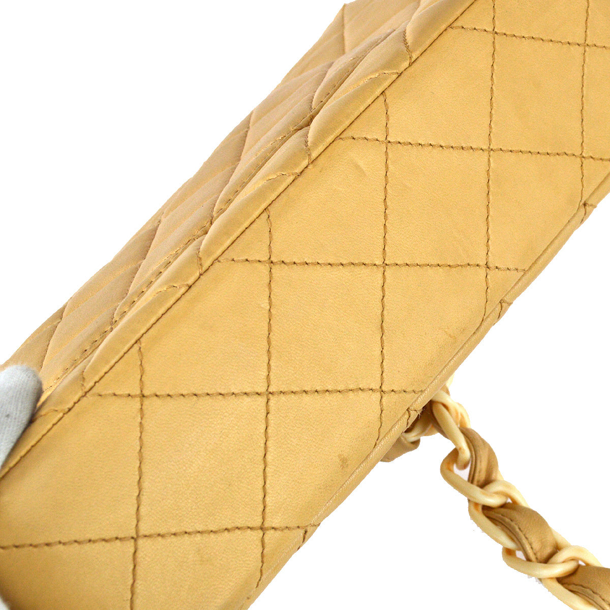 Chanel Classic Flap Acrylic Chain Shoulder Bag Beige Lambskin