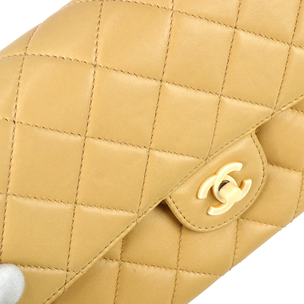 Chanel Classic Flap Acrylic Chain Shoulder Bag Beige Lambskin