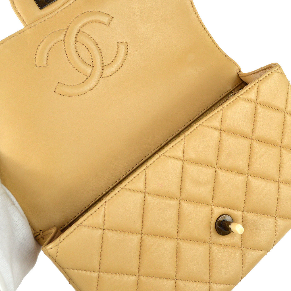 Chanel Classic Flap Acrylic Chain Shoulder Bag Beige Lambskin
