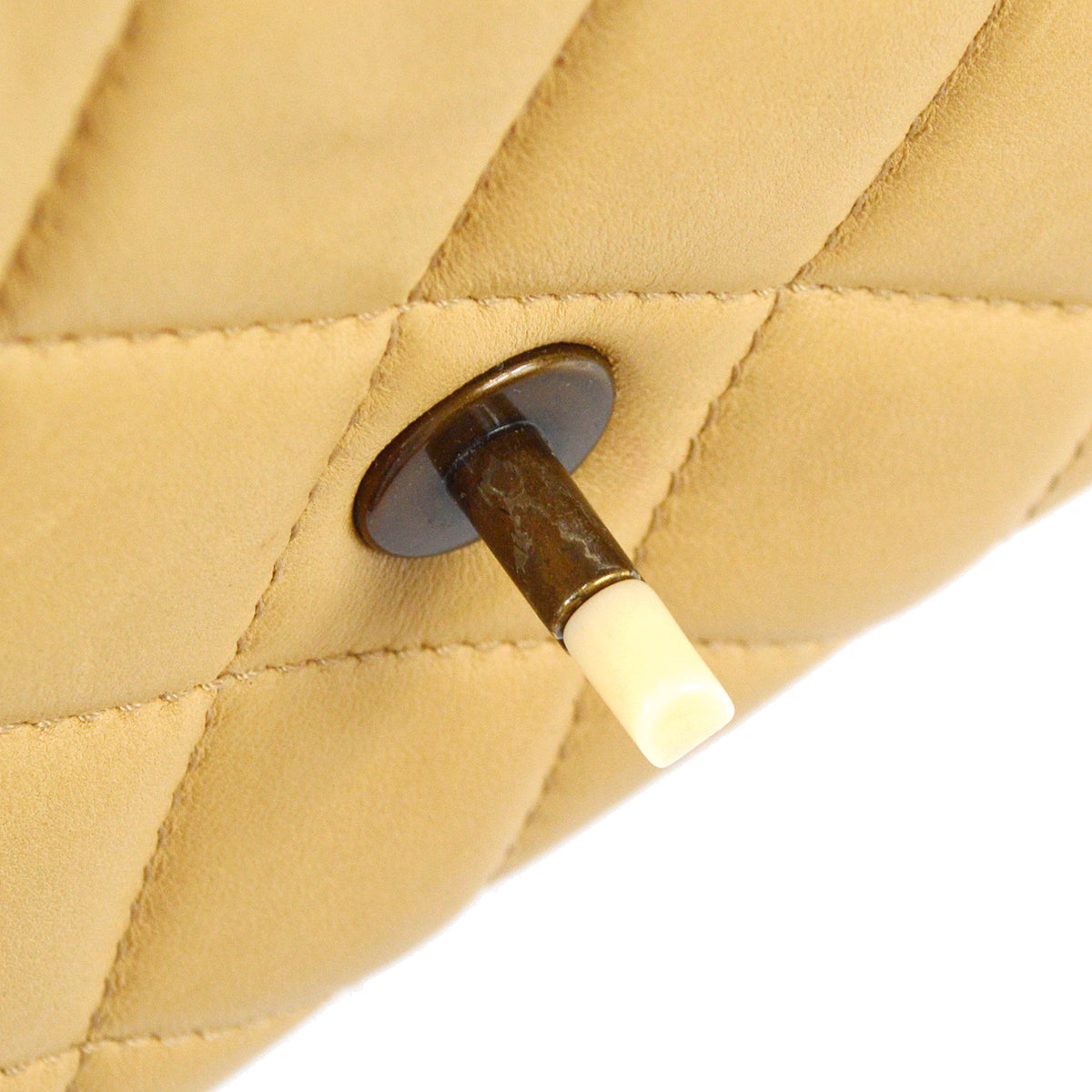 Chanel Classic Flap Acrylic Chain Shoulder Bag Beige Lambskin