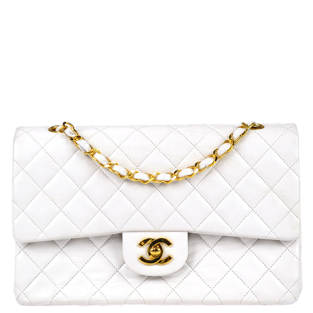 Chanel 1989-1991 White Lambskin Medium Classic Double Flap Bag