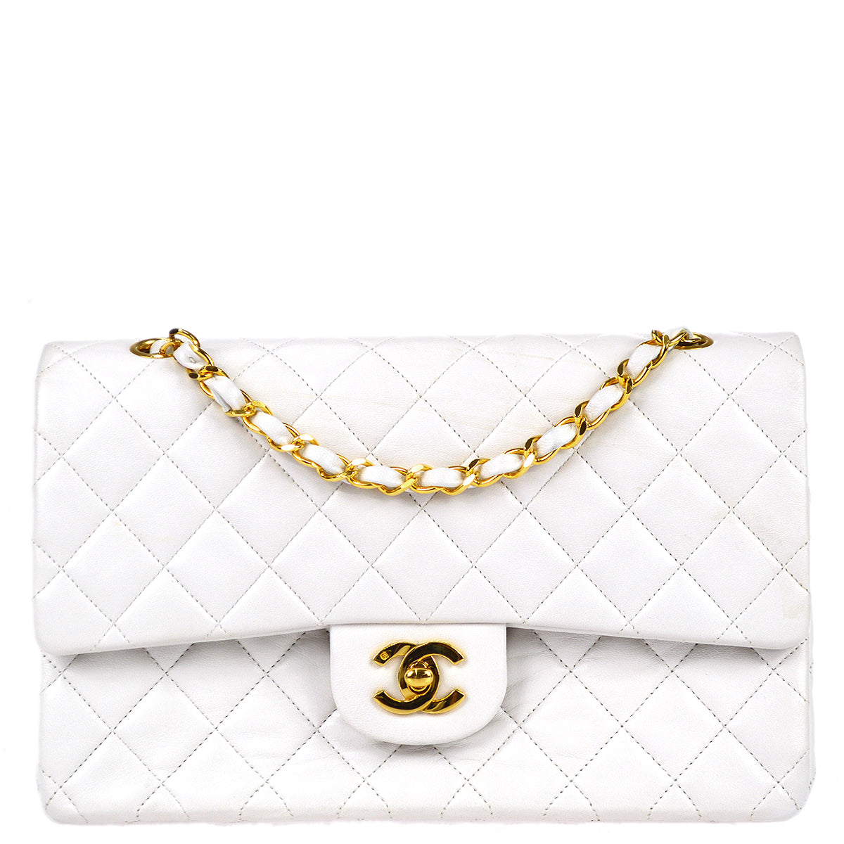 Chanel 1989-1991 White Lambskin Medium Classic Double Flap Bag