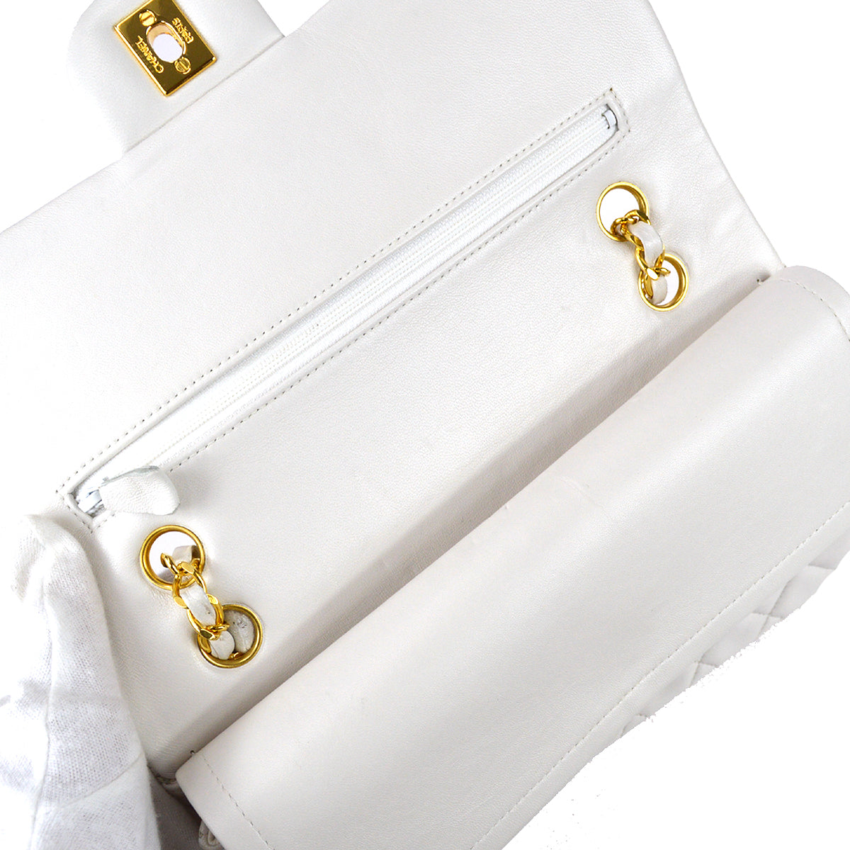 Chanel 1989-1991 White Lambskin Medium Classic Double Flap Bag