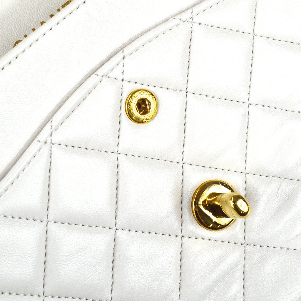 Chanel 1989-1991 White Lambskin Medium Classic Double Flap Bag