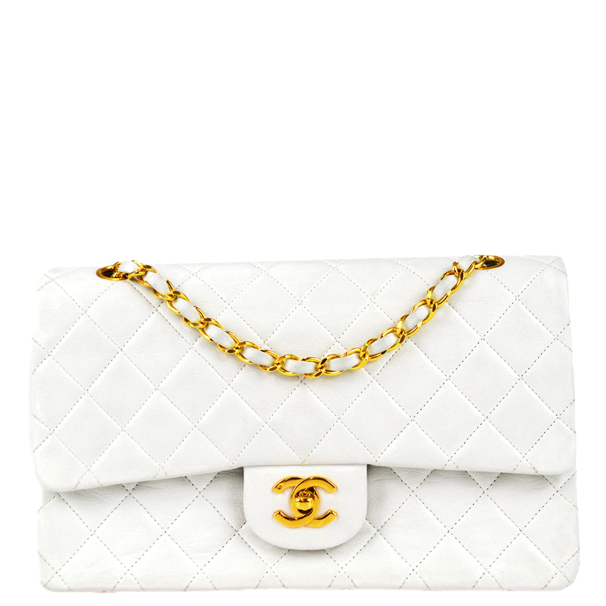 Chanel 1997-1999 White Lambskin Medium Classic Double Flap Bag