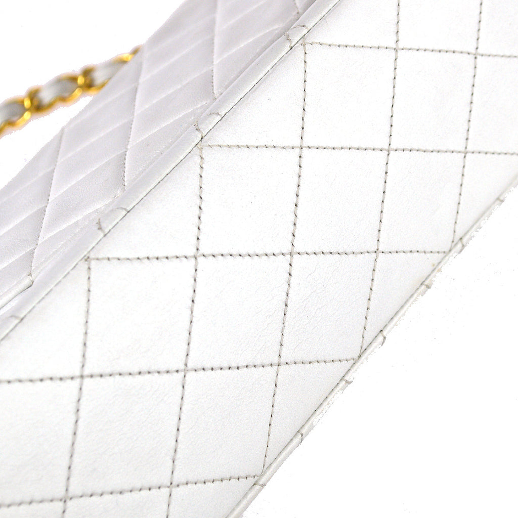 Chanel 1997-1999 White Lambskin Medium Classic Double Flap Bag