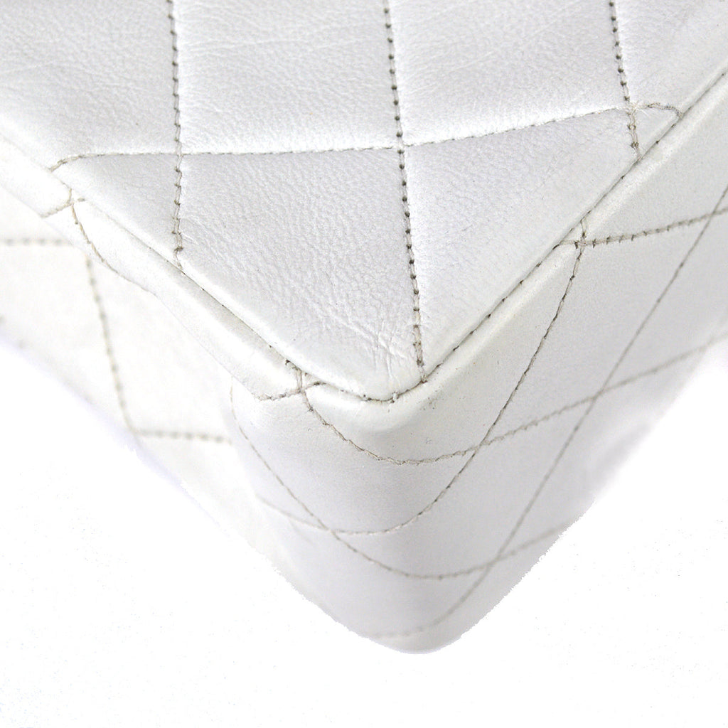 Chanel 1997-1999 White Lambskin Medium Classic Double Flap Bag