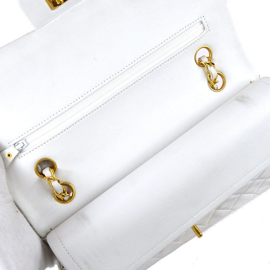 Chanel 1997-1999 White Lambskin Medium Classic Double Flap Bag