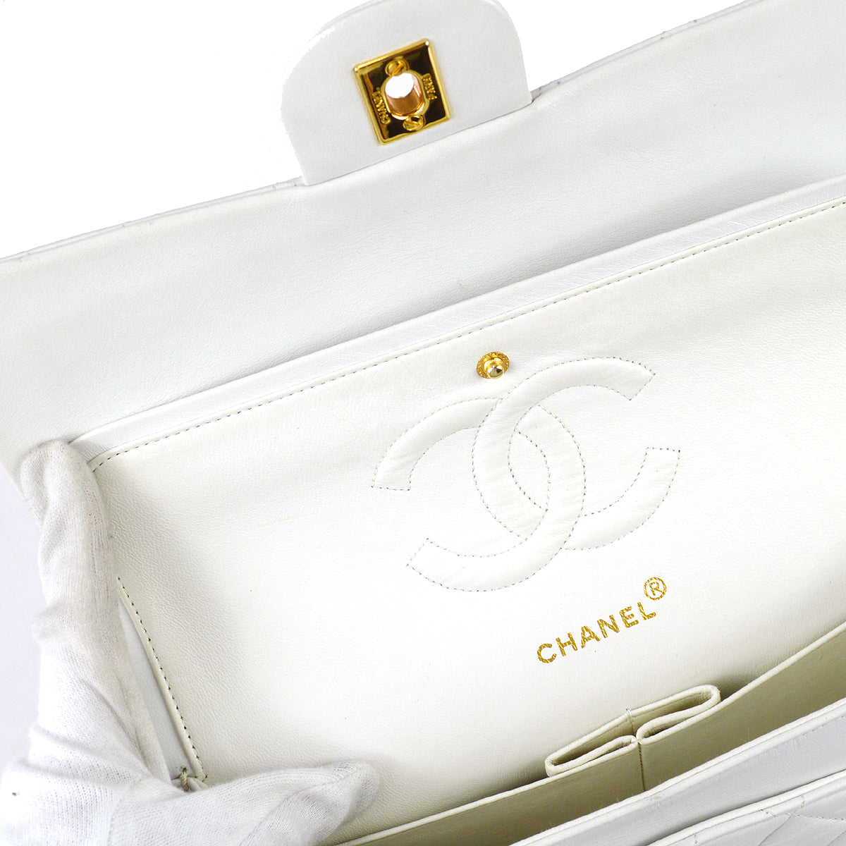 Chanel 1997-1999 White Lambskin Medium Classic Double Flap Bag