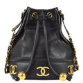 Chanel 1991-1994 Triple CC Bucket Shoulder Bag Black Caviar