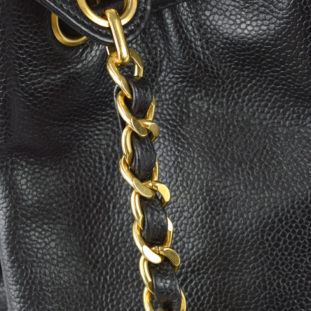 Chanel 1991-1994 Triple CC Bucket Shoulder Bag Black Caviar