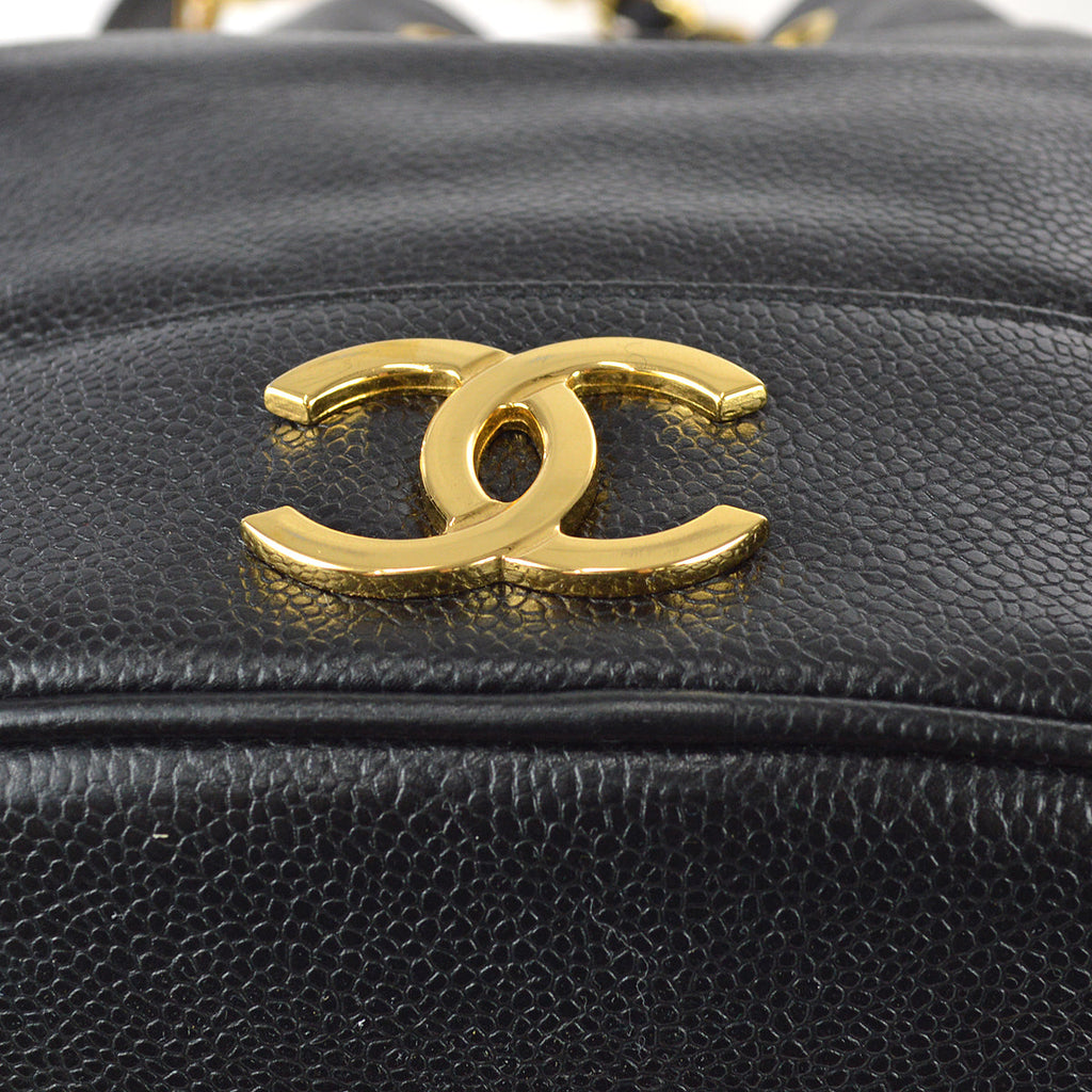 Chanel 1991-1994 Triple CC Bucket Shoulder Bag Black Caviar