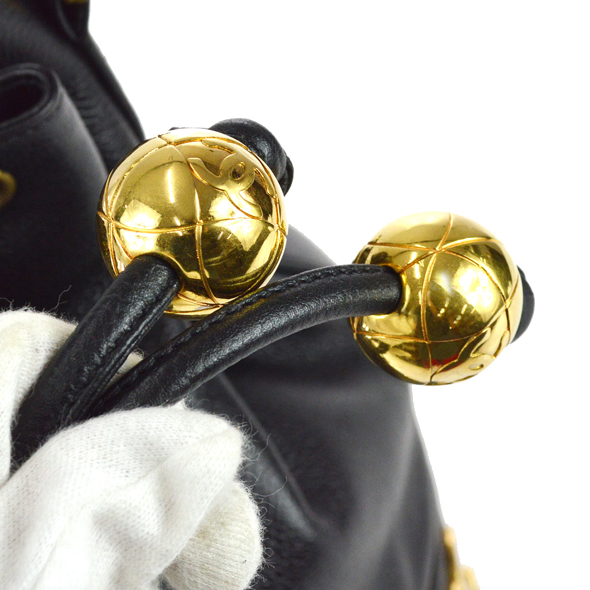 Chanel 1991-1994 Triple CC Bucket Shoulder Bag Black Caviar