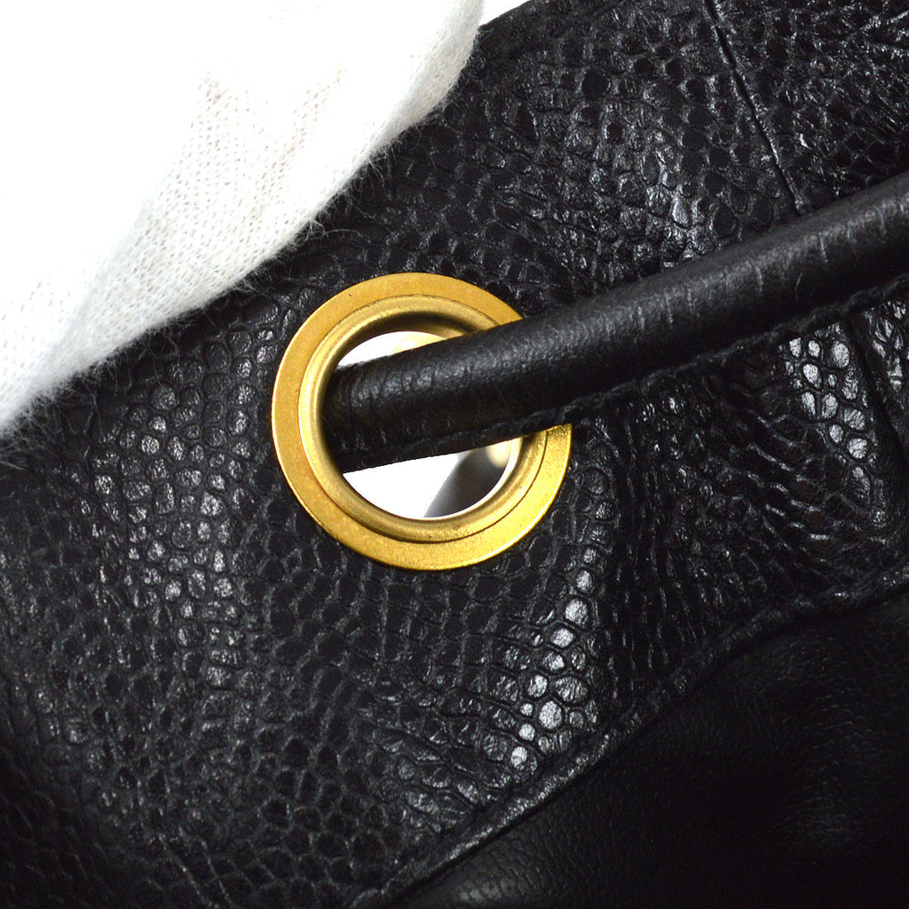 Chanel 1991-1994 Triple CC Bucket Shoulder Bag Black Caviar