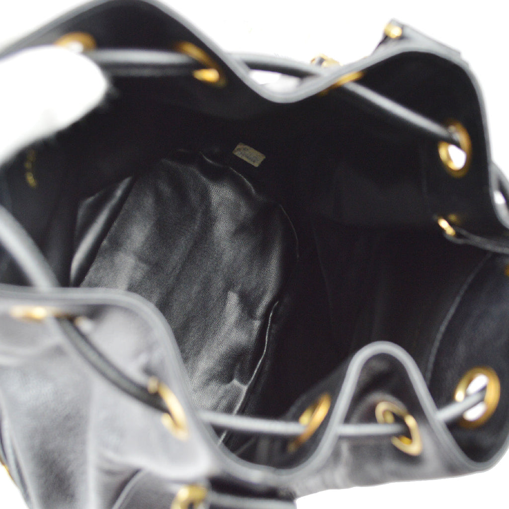 Chanel 1991-1994 Triple CC Bucket Shoulder Bag Black Caviar