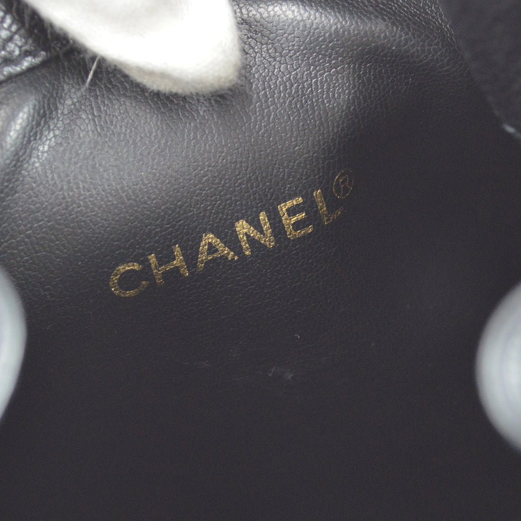 Chanel 1991-1994 Triple CC Bucket Shoulder Bag Black Caviar