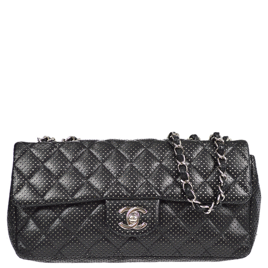 Chanel East West Chain Shoulder Bag Black Punched Lambskin