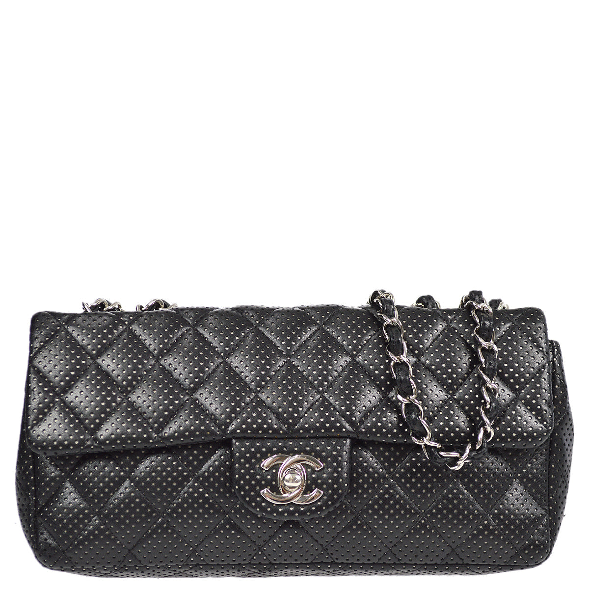 Chanel East West Chain Shoulder Bag Black Punched Lambskin