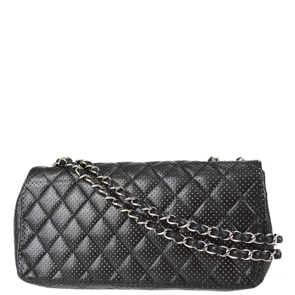 Chanel East West Chain Shoulder Bag Black Punched Lambskin