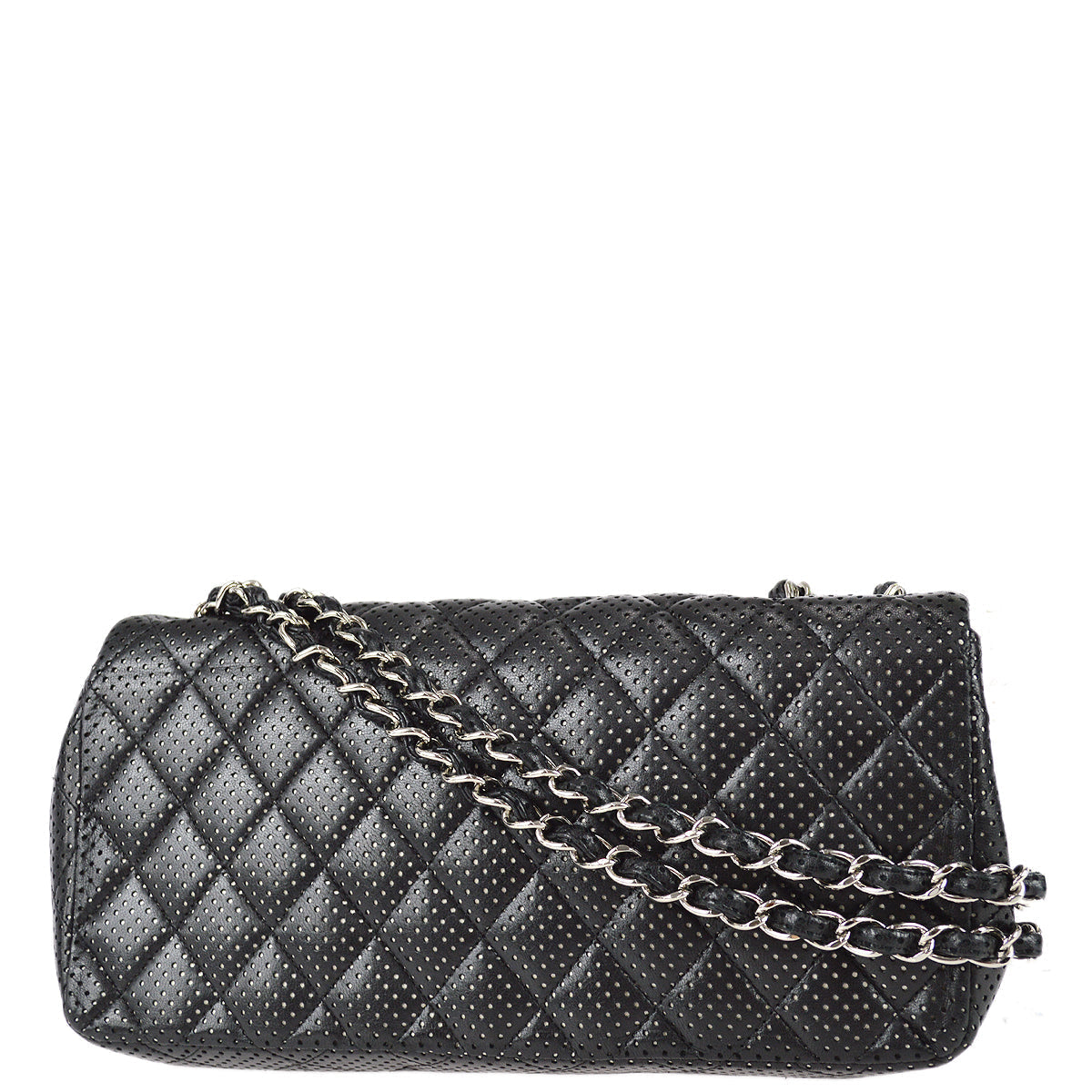 Chanel East West Chain Shoulder Bag Black Punched Lambskin