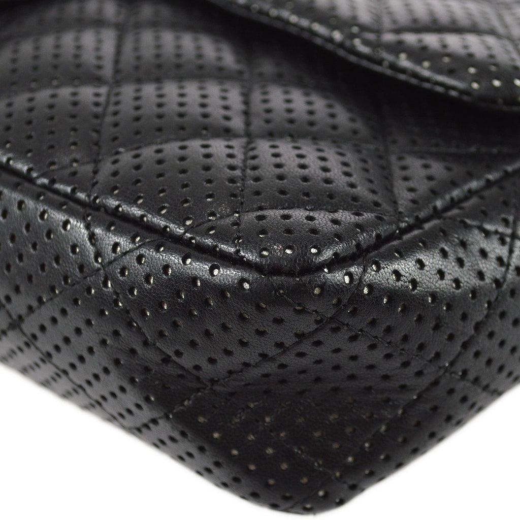 Chanel East West Chain Shoulder Bag Black Punched Lambskin