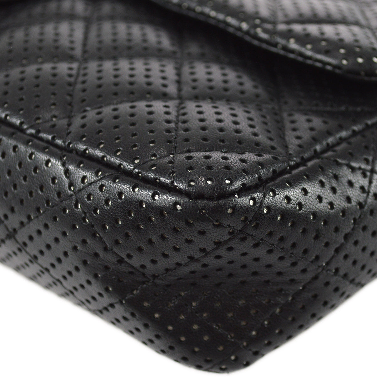 Chanel East West Chain Shoulder Bag Black Punched Lambskin