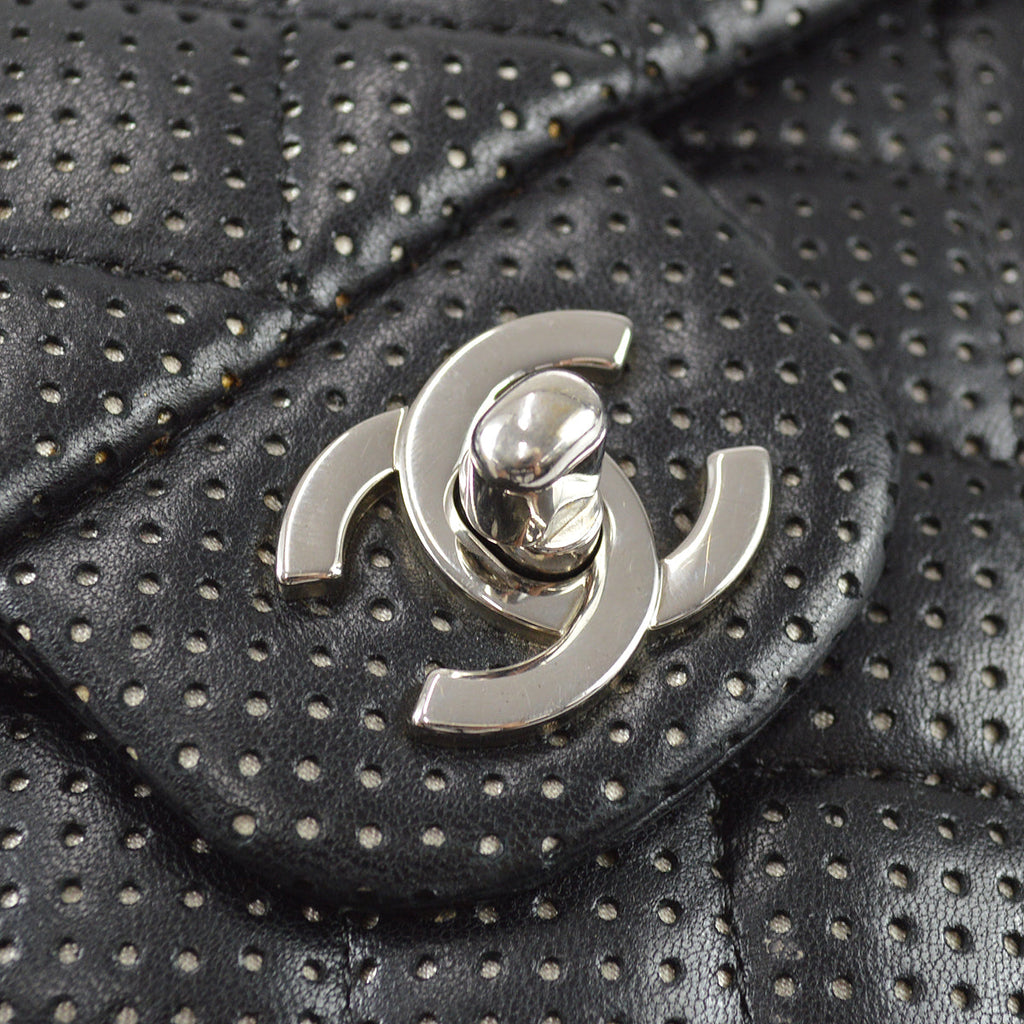 Chanel East West Chain Shoulder Bag Black Punched Lambskin