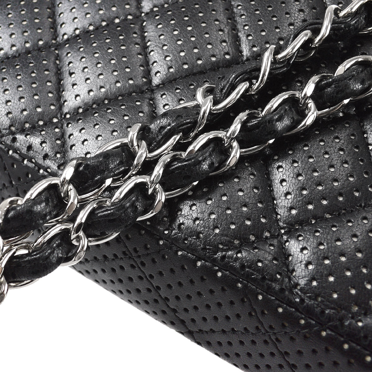 Chanel East West Chain Shoulder Bag Black Punched Lambskin