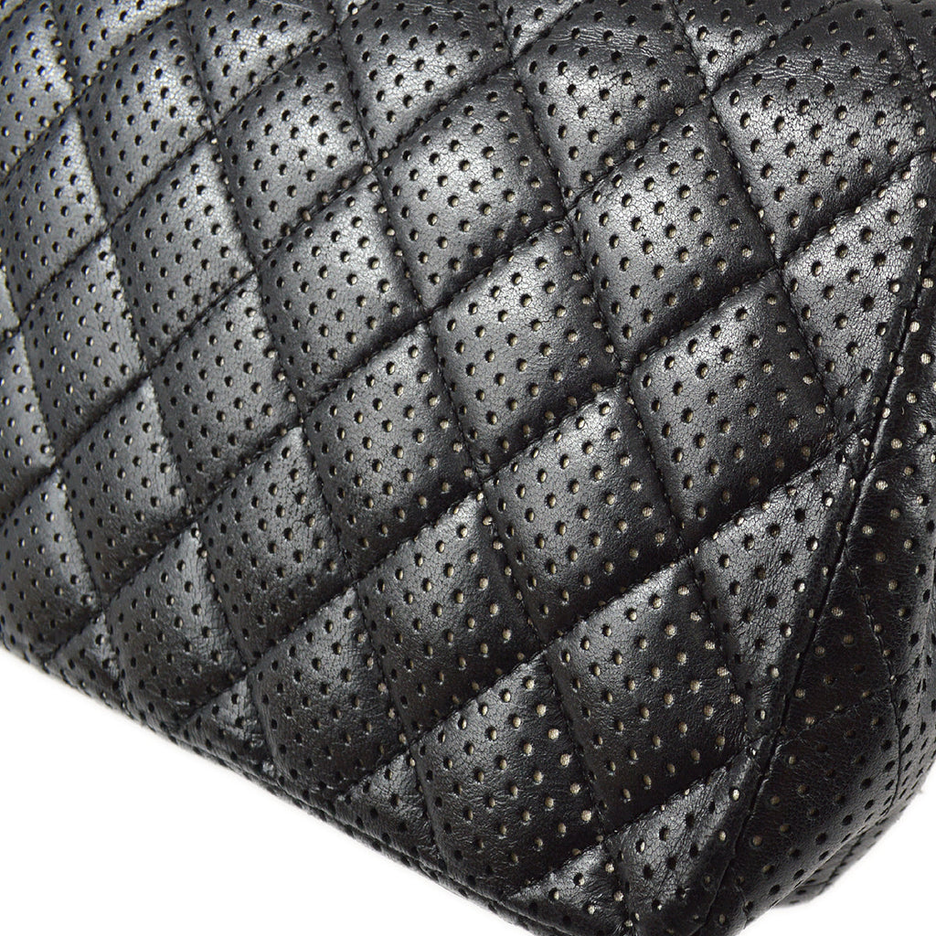 Chanel East West Chain Shoulder Bag Black Punched Lambskin