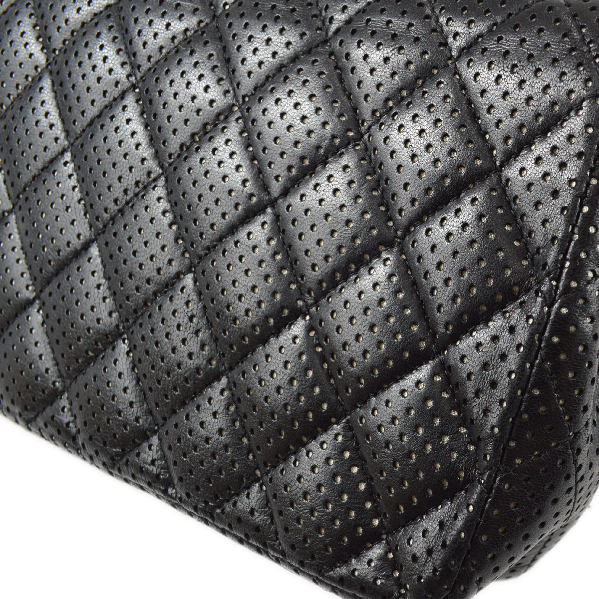 Chanel East West Chain Shoulder Bag Black Punched Lambskin