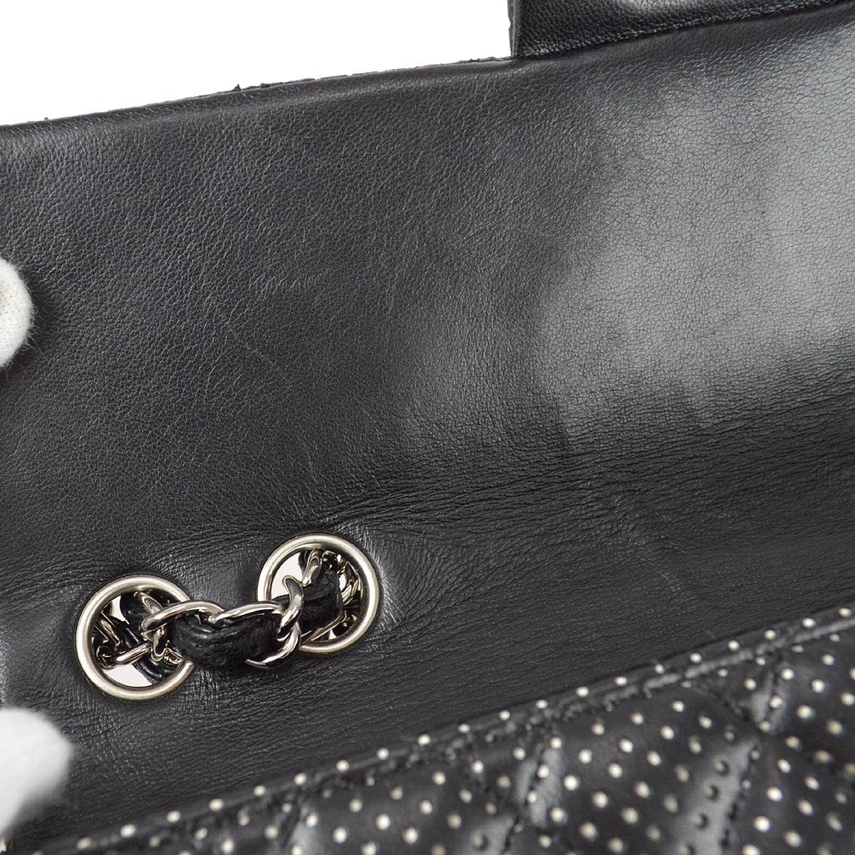 Chanel East West Chain Shoulder Bag Black Punched Lambskin