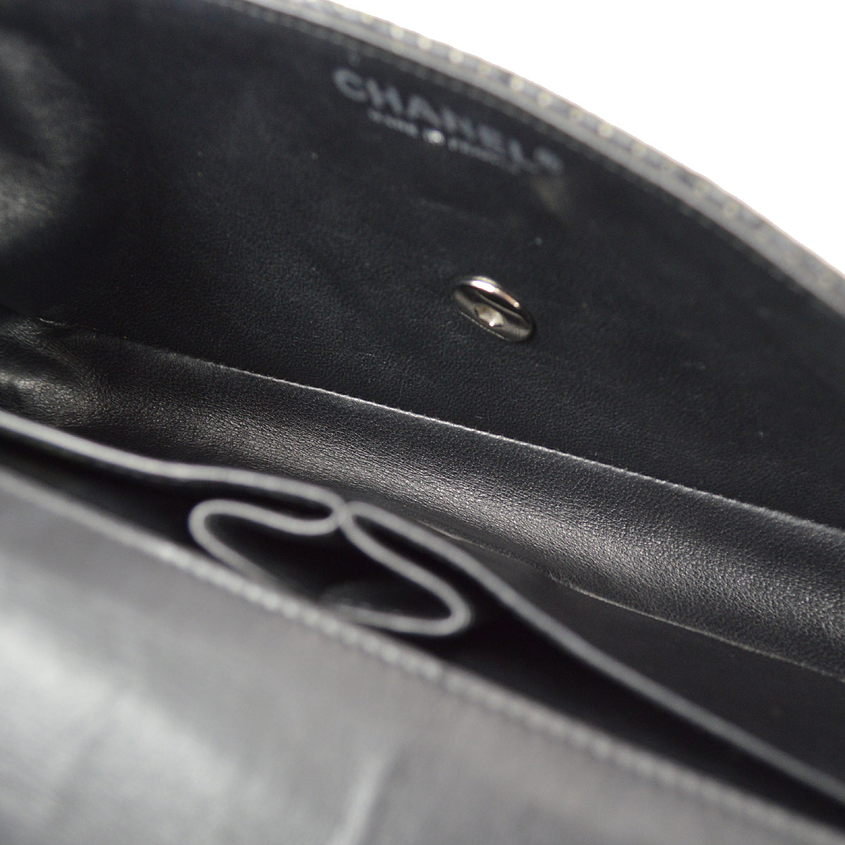Chanel East West Chain Shoulder Bag Black Punched Lambskin