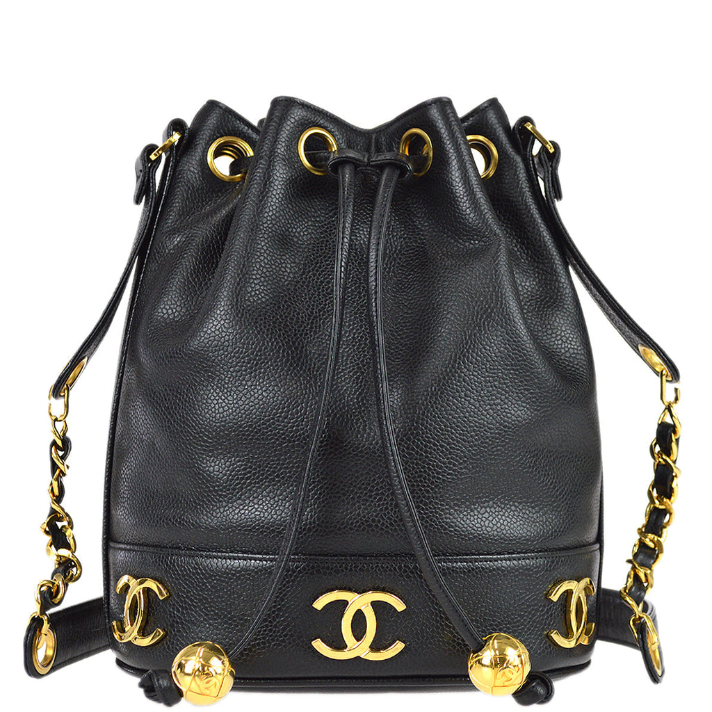 Chanel Triple CC Bucket Shoulder Bag Black Caviar