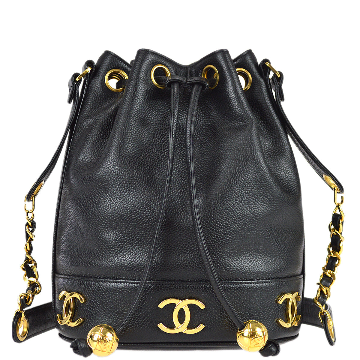 Chanel Triple CC Bucket Shoulder Bag Black Caviar