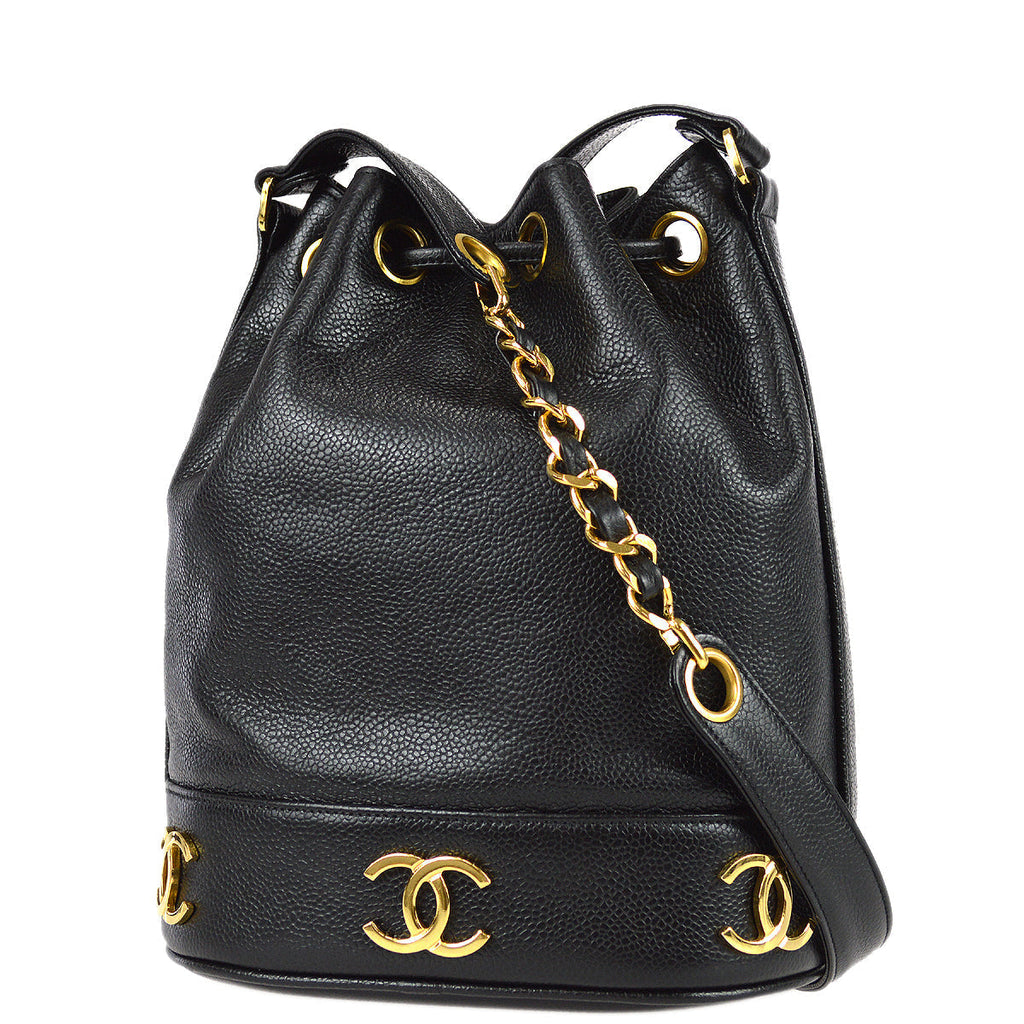 Chanel Triple CC Bucket Shoulder Bag Black Caviar