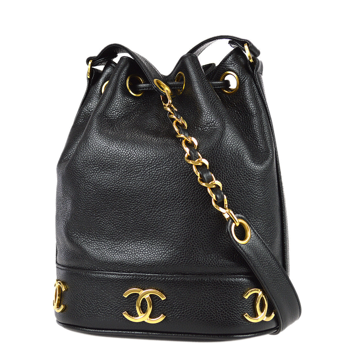Chanel Triple CC Bucket Shoulder Bag Black Caviar