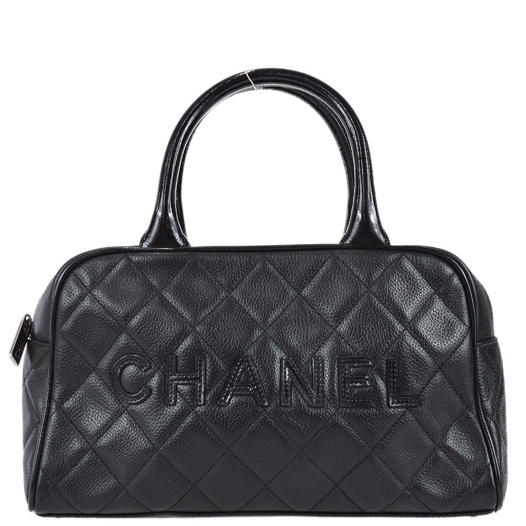 Chanel 2000-2001 Black Caviar Logo Bowling Bag 27