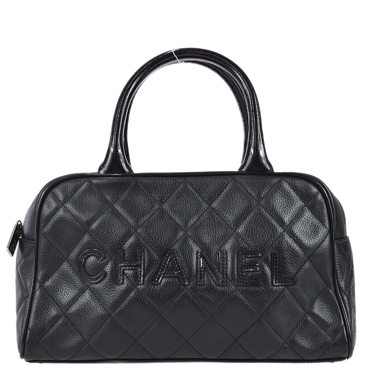 Chanel 2000-2001 Black Caviar Logo Bowling Bag 27