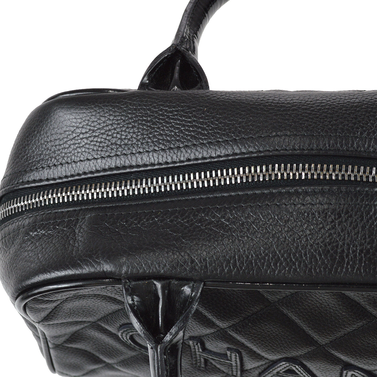 Chanel 2000-2001 Black Caviar Logo Bowling Bag 27