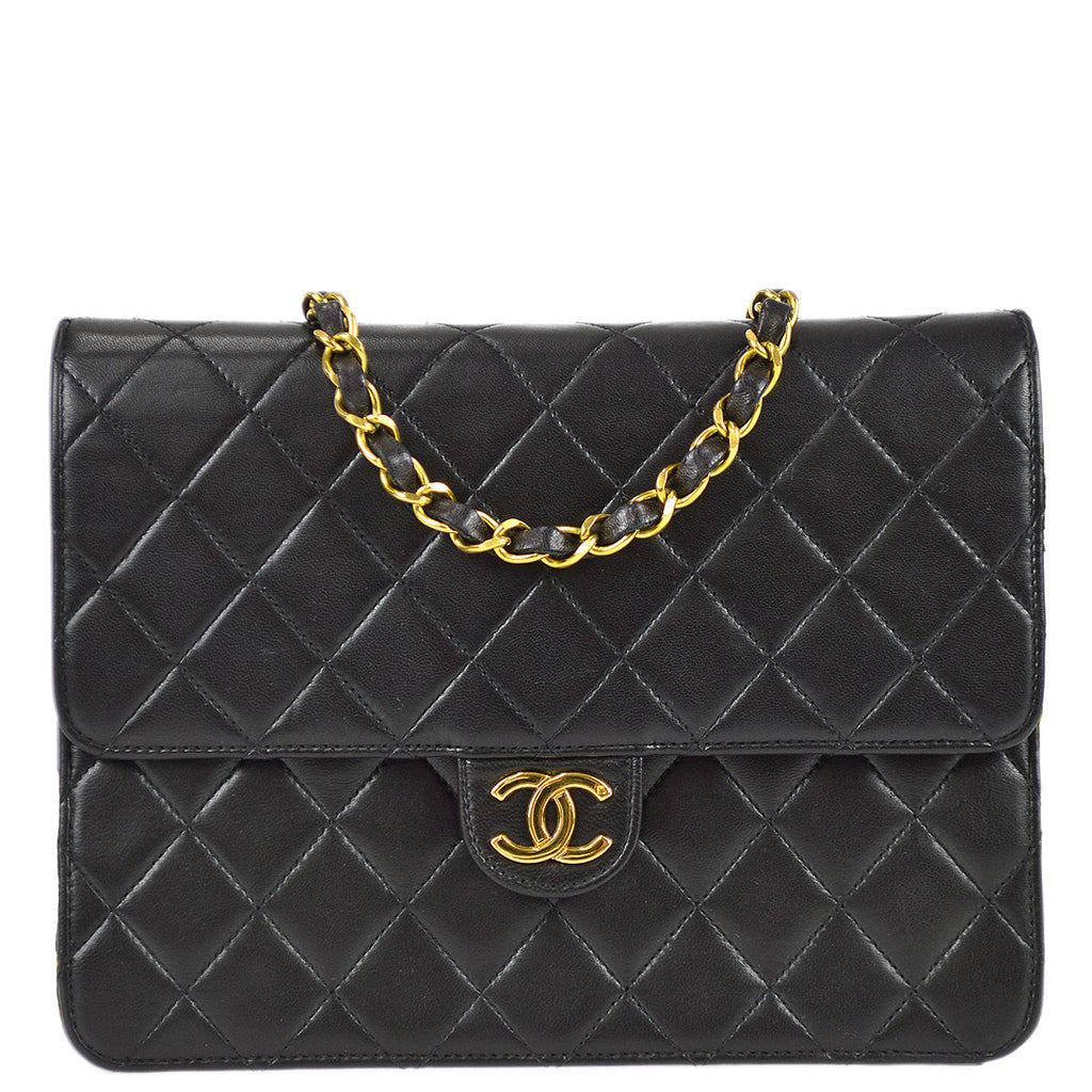 Chanel Black Lambskin Small Half Flap Shoulder Bag