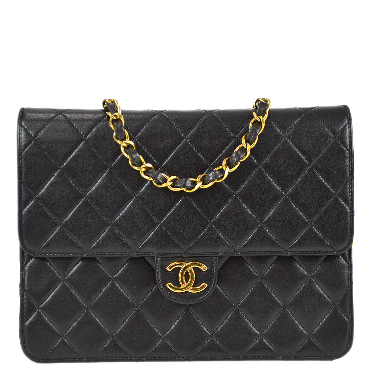 Chanel Black Lambskin Small Half Flap Shoulder Bag