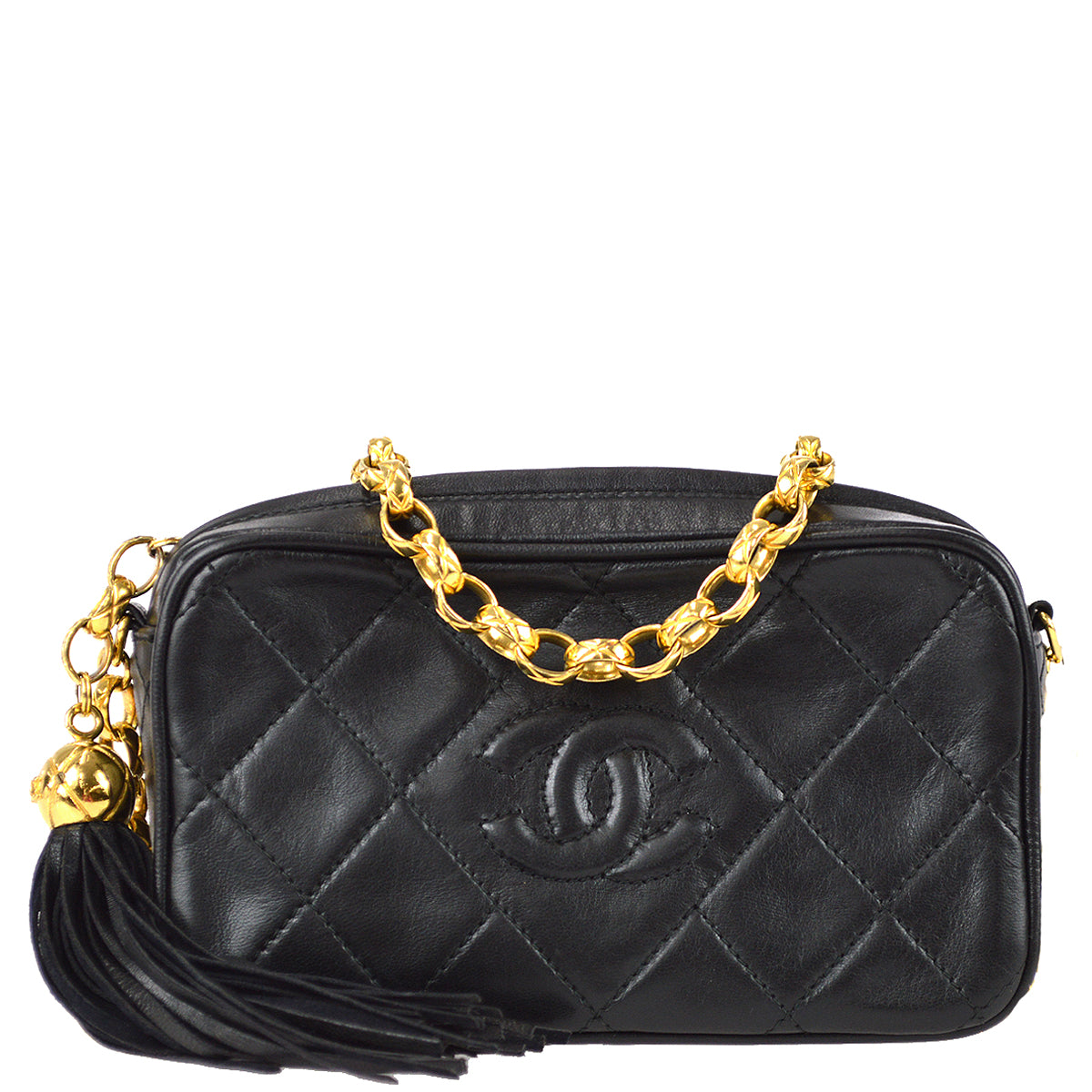 Chanel Fringe Bijou Chain Shoulder Bag Black Lambskin