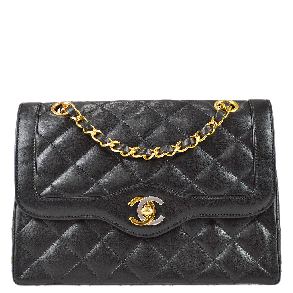 Chanel Paris Limited Double Flap Shoulder Bag Black Lambskin