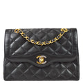 Chanel Paris Limited Double Flap Shoulder Bag Black Lambskin