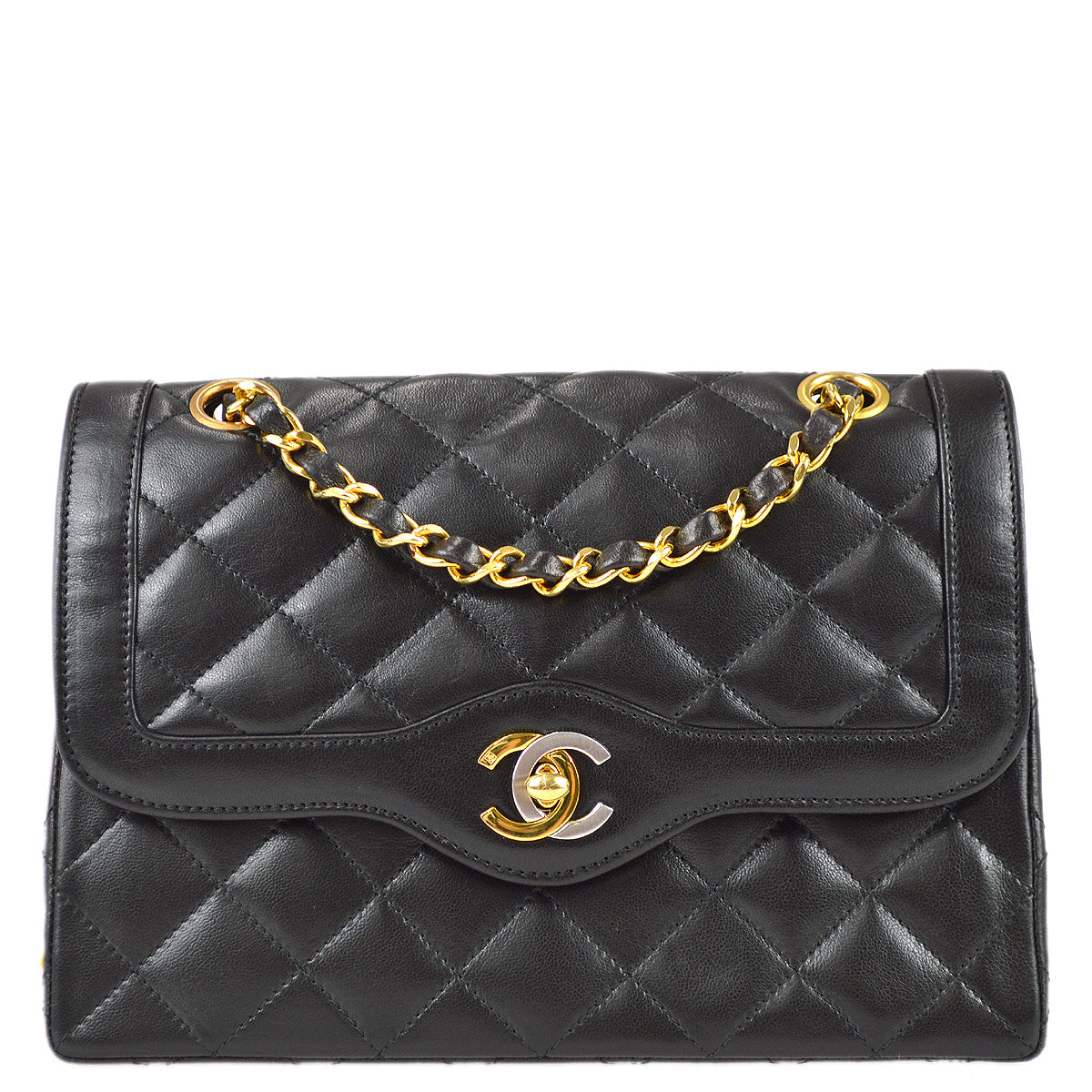 Chanel Paris Limited Double Flap Shoulder Bag Black Lambskin