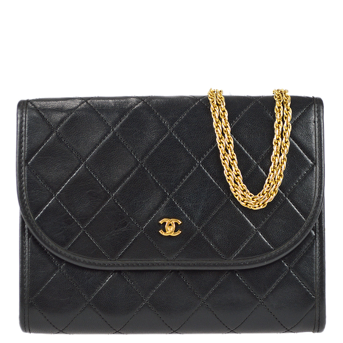Chanel Double Chain Shoulder Bag Black Lambskin