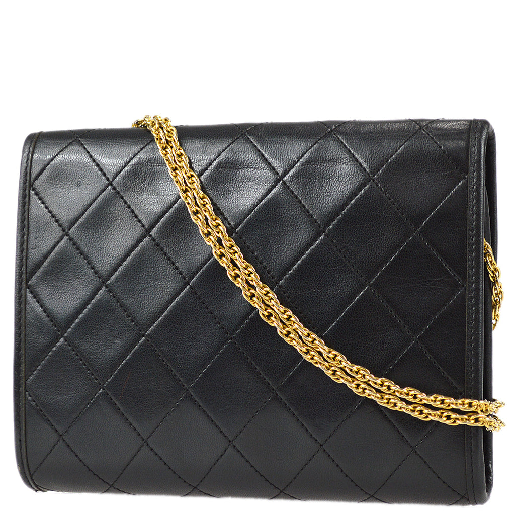 Chanel Double Chain Shoulder Bag Black Lambskin