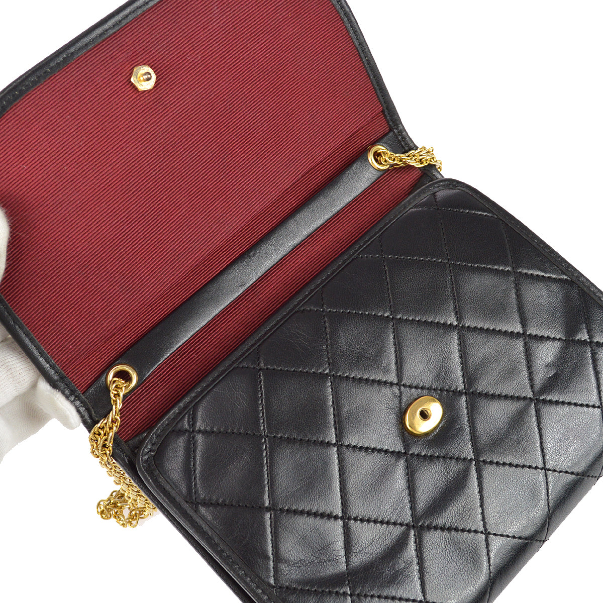 Chanel Double Chain Shoulder Bag Black Lambskin