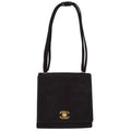 Chanel Straight Flap Handbag Black Suede