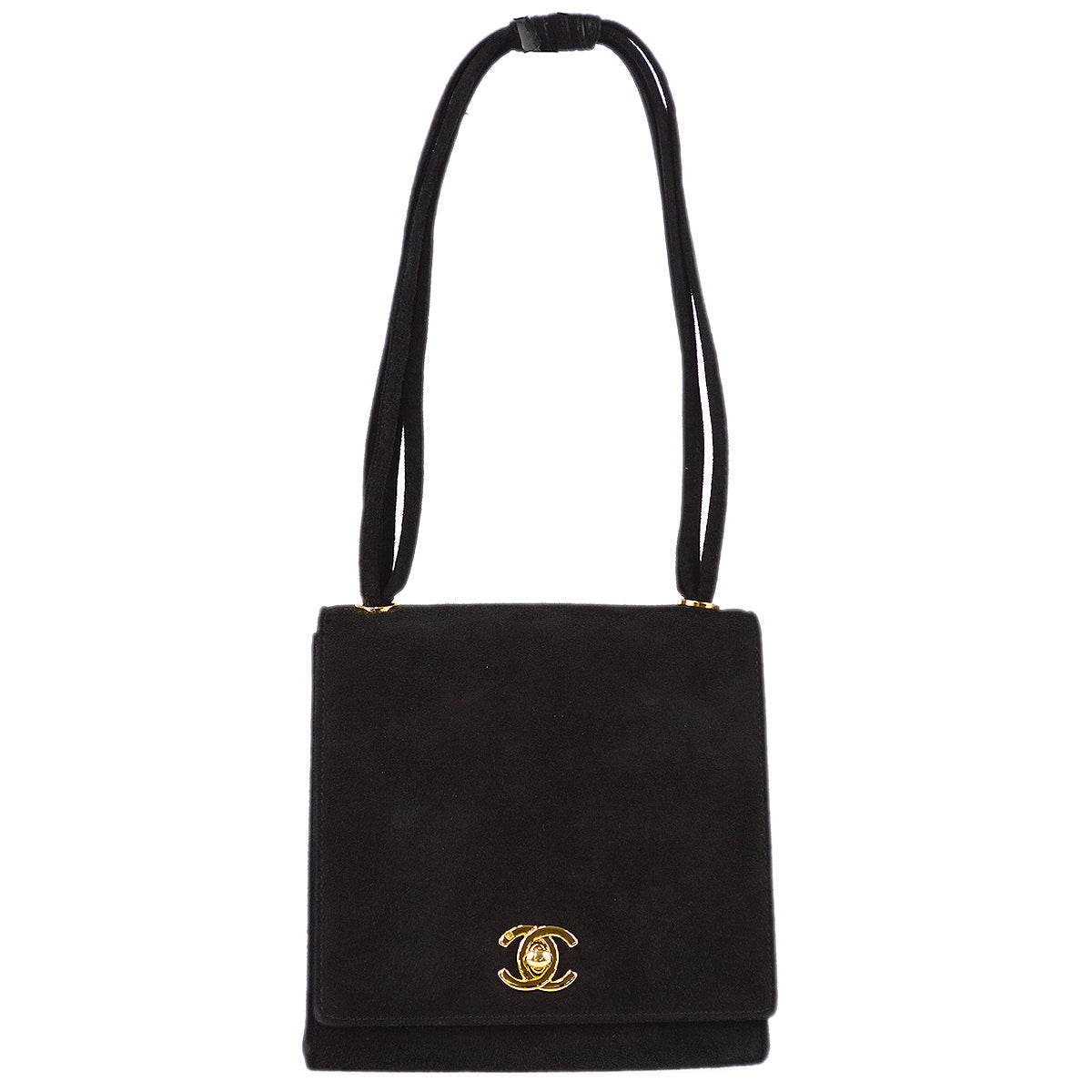 Chanel Straight Flap Handbag Black Suede